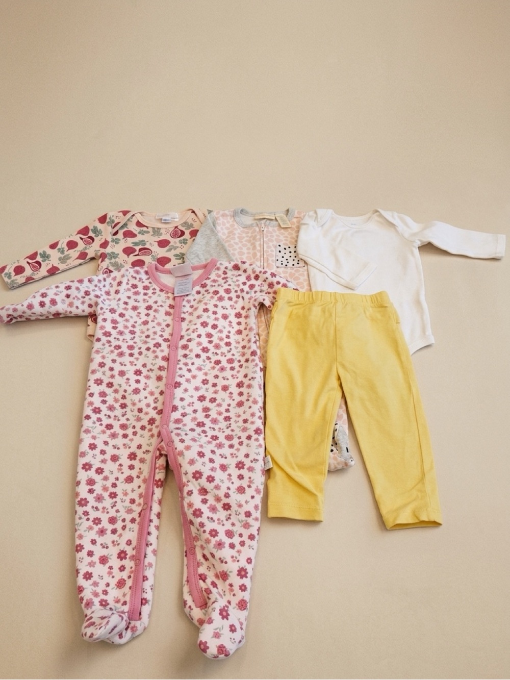 Kids Floral Footed One-Piece with Yellow Pants - Baby Clothing Set